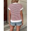 imageATHMILE Womens Short Sleeve Sweater Spring Summer Striped Teacher Round Neck Pullover Cap Sleeve Knit Cute Vest Tops 2026Red