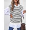 imageATHMILE Womens Short Sleeve Sweater Spring Summer Striped Teacher Round Neck Pullover Cap Sleeve Knit Cute Vest Tops 2026White