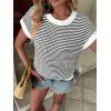 imageATHMILE Womens Short Sleeve Sweater Spring Summer Striped Teacher Round Neck Pullover Cap Sleeve Knit Cute Vest Tops 2026White