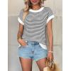 imageATHMILE Womens Short Sleeve Sweater Spring Summer Striped Teacher Round Neck Pullover Cap Sleeve Knit Cute Vest Tops 2026White