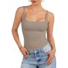 imageATHMILE Tank Top for Women Spring Summer Square Neck Sleeveless Double Lined Basic Going Out TopLight Khaki