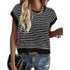 imageATHMILE Womens Short Sleeve Sweater Spring Summer Striped Teacher Round Neck Pullover Cap Sleeve Knit Cute Vest Tops 2026Black