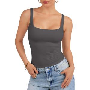 imageATHMILE Tank Top for Women Spring Summer Square Neck Sleeveless Double Lined Basic Going Out TopDark Gray