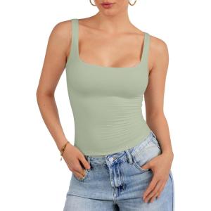 imageATHMILE Tank Top for Women Spring Summer Square Neck Sleeveless Double Lined Basic Going Out TopLight Green