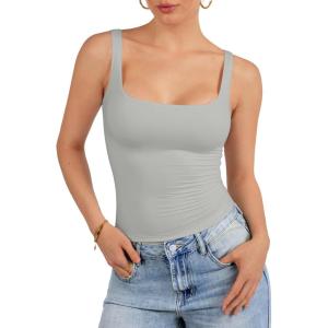 imageATHMILE Tank Top for Women Spring Summer Square Neck Sleeveless Double Lined Basic Going Out TopLight Grey
