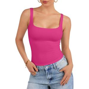 imageATHMILE Tank Top for Women Spring Summer Square Neck Sleeveless Double Lined Basic Going Out TopMagenta