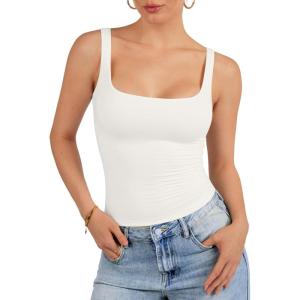 imageATHMILE Tank Top for Women Spring Summer Square Neck Sleeveless Double Lined Basic Going Out TopWhite