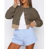 imageATHMILE Cropped Cardigan Sweaters for Women Lightweight Crop Knit Y2k Fall Outfits Fashion Clothes 2026Khaki Black Stripes