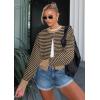 imageATHMILE Cropped Cardigan Sweaters for Women Lightweight Crop Knit Y2k Fall Outfits Fashion Clothes 2026Khaki Black Stripes
