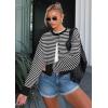 imageATHMILE Cropped Cardigan Sweaters for Women Lightweight Crop Knit Y2k Fall Outfits Fashion Clothes 2026White Black Stripes