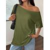 imageATHMILE Off The Shoulder Tops for Women 2026 Y2K Loose Fit Tops Oversized Tshirts Fashion Going Out Outfits Casual Basic Tees0armygreen