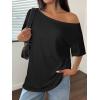 imageATHMILE Off The Shoulder Tops for Women 2026 Y2K Loose Fit Tops Oversized Tshirts Fashion Going Out Outfits Casual Basic Tees0black