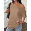 imageATHMILE Off The Shoulder Tops for Women 2026 Y2K Loose Fit Tops Oversized Tshirts Fashion Going Out Outfits Casual Basic Tees0khaki