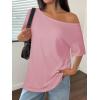 imageATHMILE Off The Shoulder Tops for Women 2026 Y2K Loose Fit Tops Oversized Tshirts Fashion Going Out Outfits Casual Basic Tees0pink