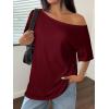 imageATHMILE Off The Shoulder Tops for Women 2026 Y2K Loose Fit Tops Oversized Tshirts Fashion Going Out Outfits Casual Basic Tees0winered