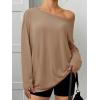 imageATHMILE Off The Shoulder Tops for Women 2026 Y2K Loose Fit Tops Oversized Tshirts Fashion Going Out Outfits Casual Basic TeesKhaki