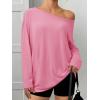 imageATHMILE Off The Shoulder Tops for Women 2026 Y2K Loose Fit Tops Oversized Tshirts Fashion Going Out Outfits Casual Basic TeesPink