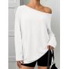 imageATHMILE Off The Shoulder Tops for Women 2026 Y2K Loose Fit Tops Oversized Tshirts Fashion Going Out Outfits Casual Basic TeesWhite