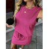 imageATHMILE Two Piece Skirt Sets for Women Summer Beach Vacation Outfits Tennis Skirt Crew Neck Top Versatile Lounge SetsHot Pink