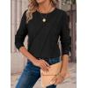 imageATHMILE Womens Long Sleeve Shirts Pleated Crew Neck Casual Fall Fashion Ladie Tops Loose Fit Spring Clothes Beach VacationBlack