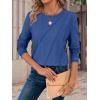 imageATHMILE Womens Long Sleeve Shirts Pleated Crew Neck Casual Fall Fashion Ladie Tops Loose Fit Spring Clothes Beach VacationBlue