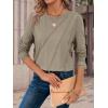 imageATHMILE Womens Long Sleeve Shirts Pleated Crew Neck Casual Fall Fashion Ladie Tops Loose Fit Spring Clothes Beach VacationKhaki