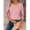 imageATHMILE Womens Long Sleeve Shirts Pleated Crew Neck Casual Fall Fashion Ladie Tops Loose Fit Spring Clothes Beach VacationPink