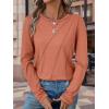 imageATHMILE Womens Long Sleeve Shirts Pleated Crew Neck Casual Fall Fashion Ladie Tops Loose Fit Spring Clothes Beach VacationRust