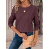imageATHMILE Womens Long Sleeve Shirts Pleated Crew Neck Casual Fall Fashion Ladie Tops Loose Fit Spring Clothes Beach VacationWine Red