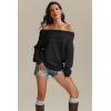 imageATHMILE Womens Off The Shoulder Sweaters Oversized Spring Tops Batwing Sleeve Loose Pullover Fall Winter Fashion Outfits 2026Black
