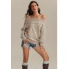 imageATHMILE Womens Off The Shoulder Sweaters Oversized Spring Tops Batwing Sleeve Loose Pullover Fall Winter Fashion Outfits 2026Khaki