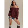 imageATHMILE Womens Off The Shoulder Sweaters Oversized Spring Tops Batwing Sleeve Loose Pullover Fall Winter Fashion Outfits 2026Wine Red