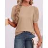 imageATHMILE Womens Puff Short Sleeve Sweater Tops 2026 Spring Summer Trendy Crew Neck Cute Casual T Shirts BlousesBeige
