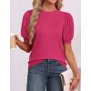 imageATHMILE Womens Puff Short Sleeve Sweater Tops 2026 Spring Summer Trendy Crew Neck Cute Casual T Shirts BlousesHot Pink