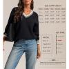 imageATHMILE Womens Sweaters V Neck Long Sleeve Contrast Knit Casual Pullover Fall Winter Outfits Cute Tops 2026Black