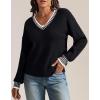 imageATHMILE Womens Sweaters V Neck Long Sleeve Contrast Knit Casual Pullover Fall Winter Outfits Cute Tops 2026Black