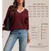 imageATHMILE Womens Sweaters V Neck Long Sleeve Contrast Knit Casual Pullover Fall Winter Outfits Cute Tops 2026Wine Red