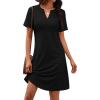 imageATHMILE Dresses for Women Casual Summer Boho Dress Short Sleeve Fashion Beach Vacation Clothes V Neck Date OutfitsBlack