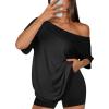 imageATHMILE Off The Shoulder Tops for Women 2026 Y2K Loose Fit Tops Oversized Tshirts Fashion Going Out Outfits Casual Basic Tees0black