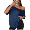 imageATHMILE Off The Shoulder Tops for Women 2026 Y2K Loose Fit Tops Oversized Tshirts Fashion Going Out Outfits Casual Basic Tees0blue