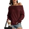 imageATHMILE Womens Off The Shoulder Sweaters Oversized Spring Tops Batwing Sleeve Loose Pullover Fall Winter Fashion Outfits 2026Wine Red