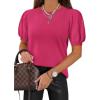imageATHMILE Womens Puff Short Sleeve Sweater Tops 2026 Spring Summer Trendy Crew Neck Cute Casual T Shirts BlousesHot Pink