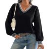 imageATHMILE Womens Sweaters V Neck Long Sleeve Contrast Knit Casual Pullover Fall Winter Outfits Cute Tops 2026Black