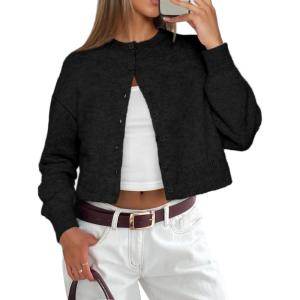 imageATHMILE Cropped Cardigan Sweaters for Women Lightweight Crop Knit Y2k Fall Outfits Fashion Clothes 2026Black