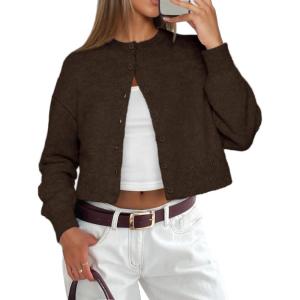 imageATHMILE Cropped Cardigan Sweaters for Women Lightweight Crop Knit Y2k Fall Outfits Fashion Clothes 2026Brown