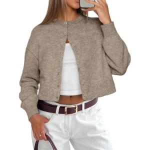 imageATHMILE Cropped Cardigan Sweaters for Women Lightweight Crop Knit Y2k Fall Outfits Fashion Clothes 2026Camel