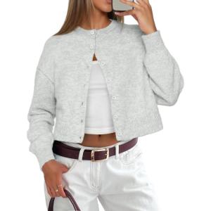 imageATHMILE Cropped Cardigan Sweaters for Women Lightweight Crop Knit Y2k Fall Outfits Fashion Clothes 2026Grey