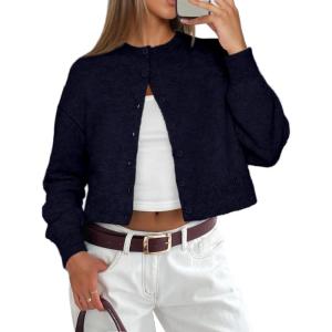 imageATHMILE Cropped Cardigan Sweaters for Women Lightweight Crop Knit Y2k Fall Outfits Fashion Clothes 2026Navy Blue