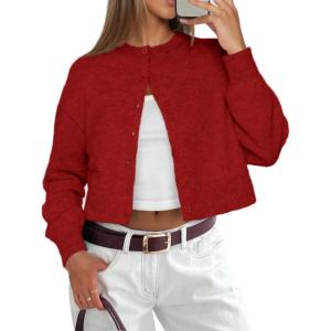 imageATHMILE Cropped Cardigan Sweaters for Women Lightweight Crop Knit Y2k Fall Outfits Fashion Clothes 2026Red