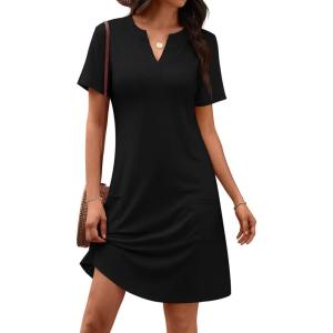 imageATHMILE Dresses for Women Casual Summer Boho Dress Short Sleeve Fashion Beach Vacation Clothes V Neck Date OutfitsBlack